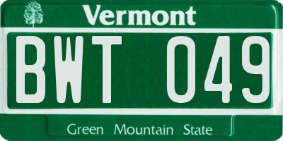 VT license plate BWT049