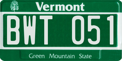 VT license plate BWT051