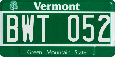VT license plate BWT052