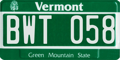 VT license plate BWT058