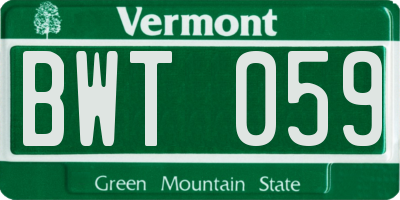 VT license plate BWT059
