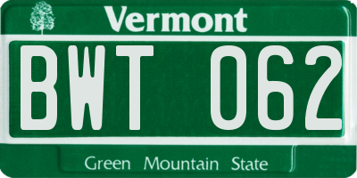 VT license plate BWT062
