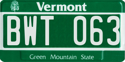 VT license plate BWT063