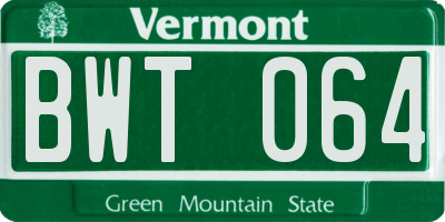 VT license plate BWT064