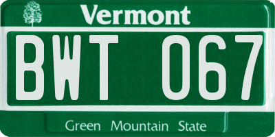 VT license plate BWT067