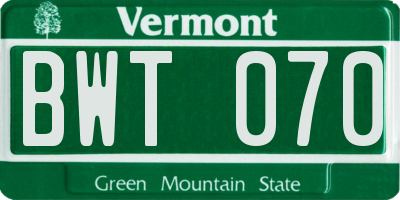 VT license plate BWT070