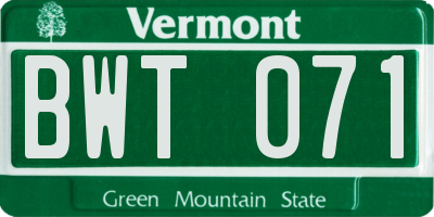 VT license plate BWT071