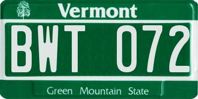 VT license plate BWT072