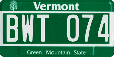 VT license plate BWT074