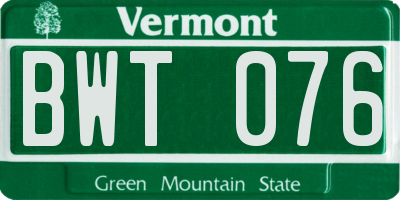 VT license plate BWT076