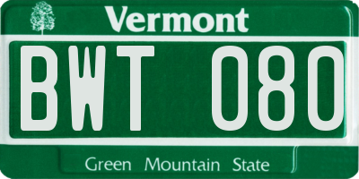 VT license plate BWT080