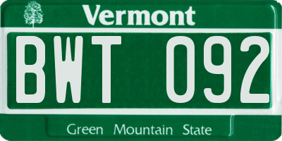 VT license plate BWT092