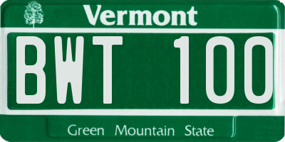 VT license plate BWT100