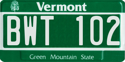 VT license plate BWT102