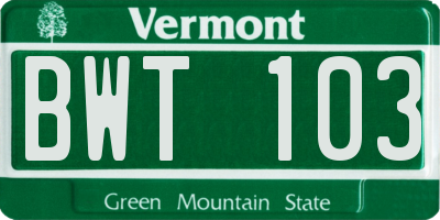 VT license plate BWT103