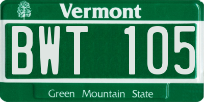VT license plate BWT105