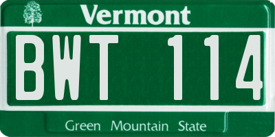 VT license plate BWT114