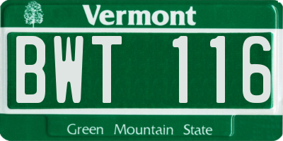 VT license plate BWT116