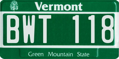 VT license plate BWT118