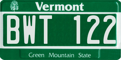 VT license plate BWT122