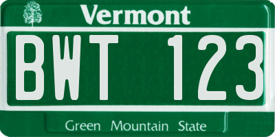 VT license plate BWT123