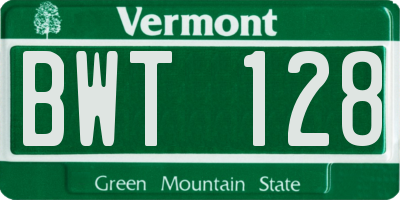 VT license plate BWT128