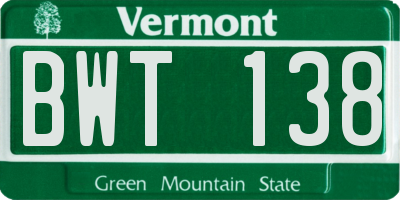 VT license plate BWT138