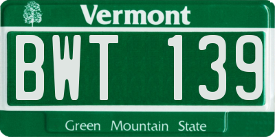VT license plate BWT139
