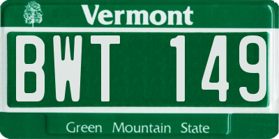 VT license plate BWT149