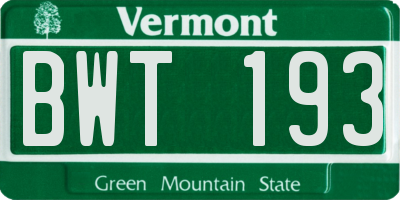 VT license plate BWT193