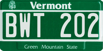 VT license plate BWT202