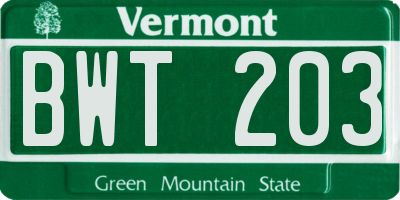 VT license plate BWT203