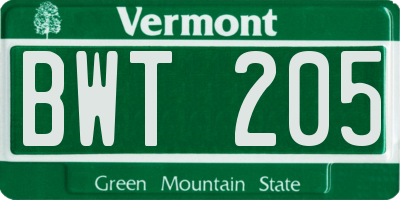 VT license plate BWT205