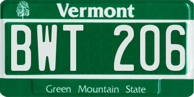 VT license plate BWT206