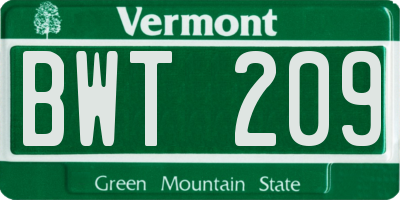 VT license plate BWT209