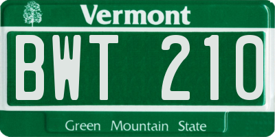 VT license plate BWT210