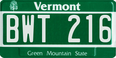 VT license plate BWT216