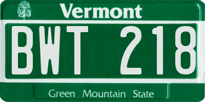 VT license plate BWT218
