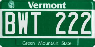 VT license plate BWT222
