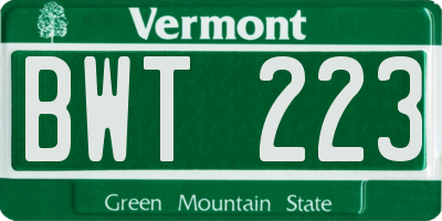 VT license plate BWT223