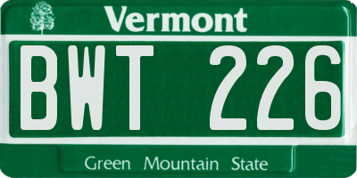 VT license plate BWT226