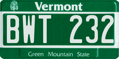 VT license plate BWT232