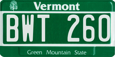 VT license plate BWT260