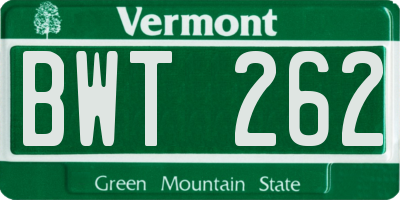 VT license plate BWT262