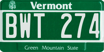VT license plate BWT274