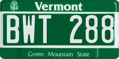 VT license plate BWT288