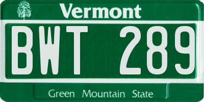 VT license plate BWT289