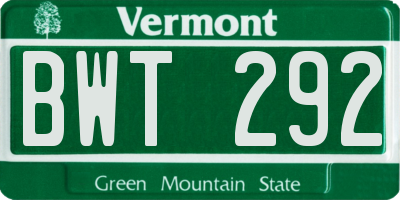 VT license plate BWT292