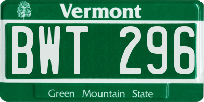 VT license plate BWT296