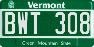 VT license plate BWT308